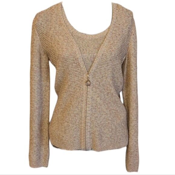 St. John knit cardigan set peach rose gold zip front size S